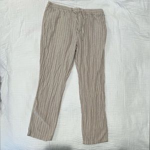 H&M regular fit 100% linen beige striped pants| Size Medium